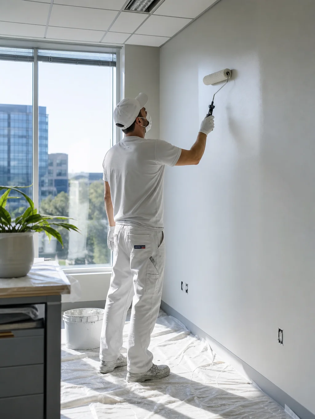 Professional commercial office wall painting in progress